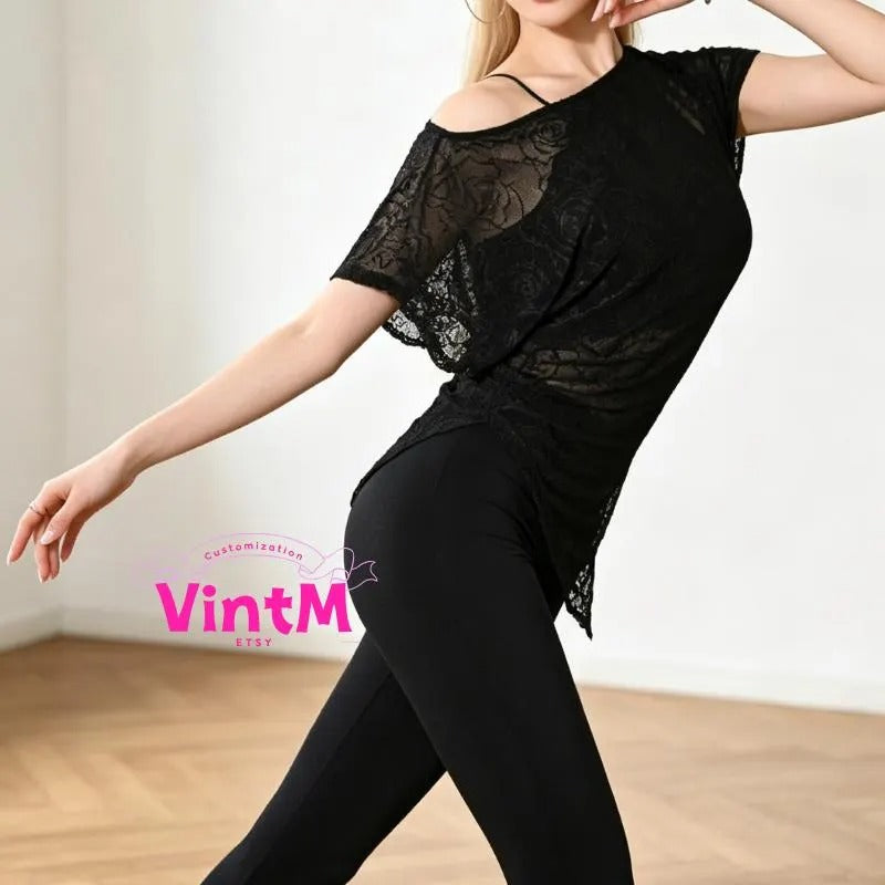 Off Shoulder Latin Dance Top | Leopard Print Batwing Sleeve Salsa Tango Practice Wear